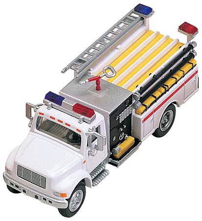 BOLEY International 4900 2-Axle, 2-Door Commercial Fire Pumper in White with Red Stripe - HO Scale - Diecast and Plastic 