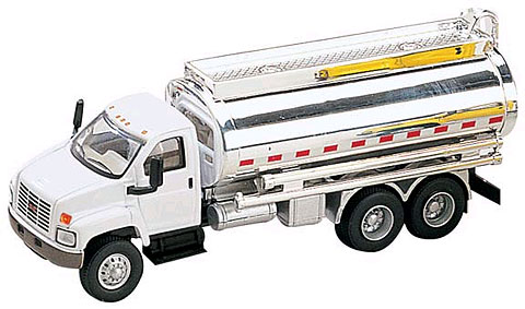 Boley 2003 GMC Topkick 3 Axle Oil Tanker Truck in White and Silver - HO Scale - Diecast and Plastic  