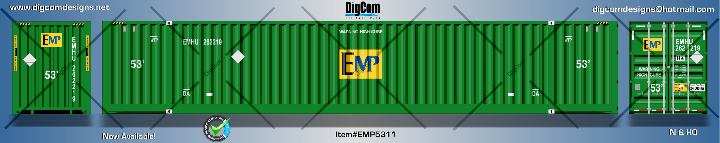 Digcom Designs New 53' EMP (center logo) Dry Van and Double -Side Printing compatible