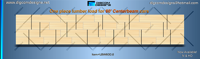 DIGCOM DESIGNS Unwrapped lumber loads for 60' Centerbeam cars NEW !