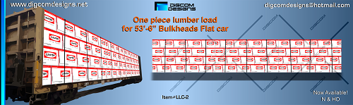 DIGCOM DESIGNS CANFOR wrapped lumber loads for 61', 72' Bulkheads, and 73' Centerbeam cars.