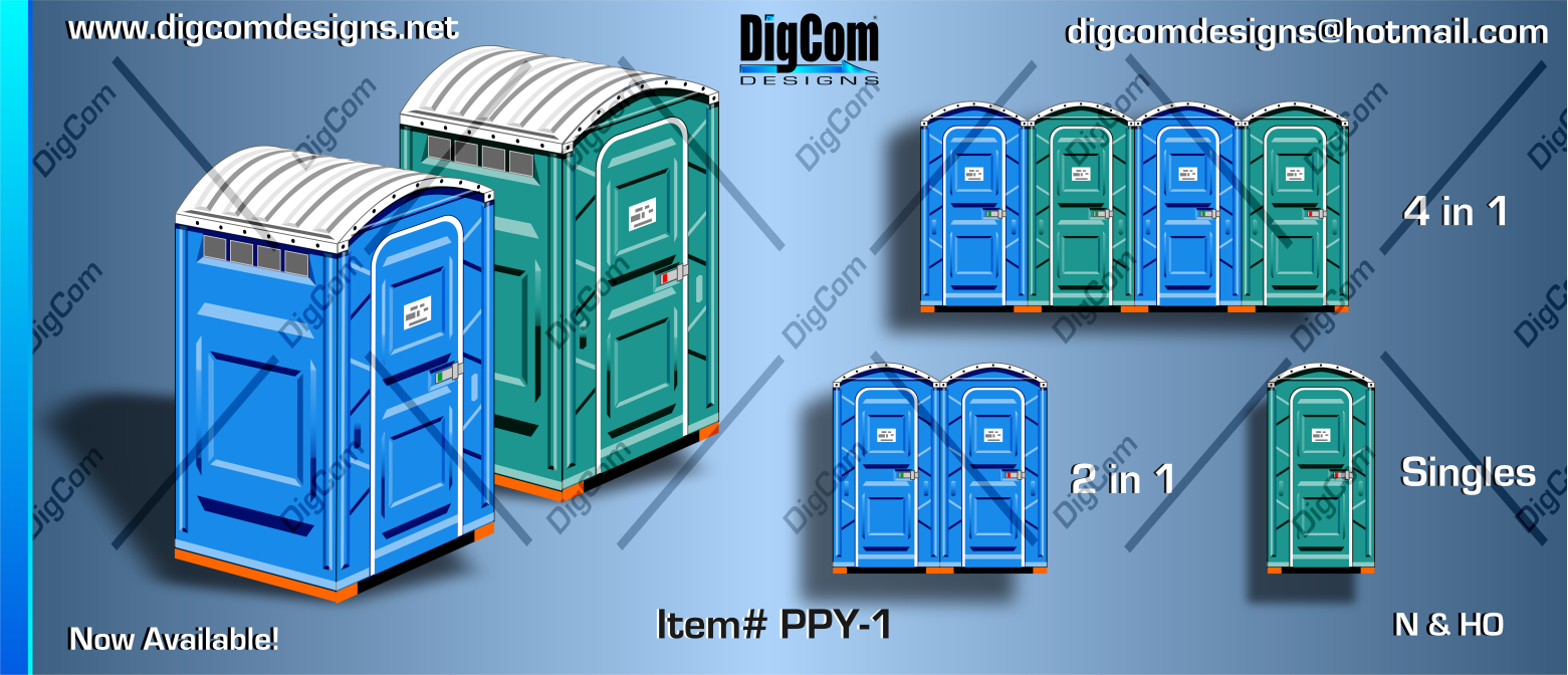 DIGCOM DESIGNS Portable Bathrooms, 3 styles.  ( NEW )