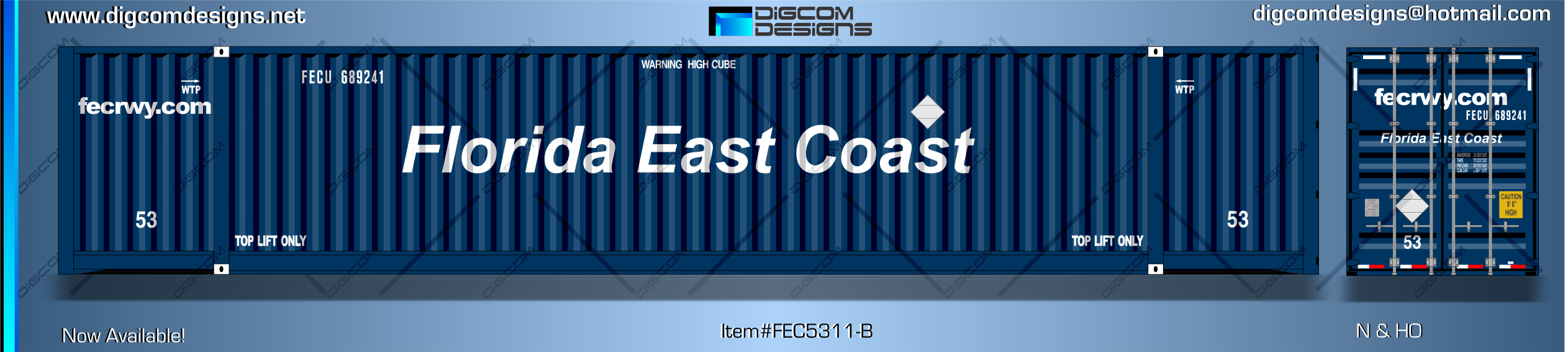 Digcom Designs (Florida East Coast 53' dry container (lettered logo)