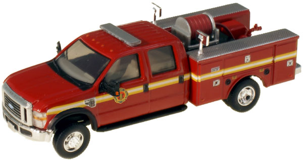 ECC  F-550 XLT DRW CREW CAB, red w/Y-W-Y  brush fire truck w/chrome trim. 