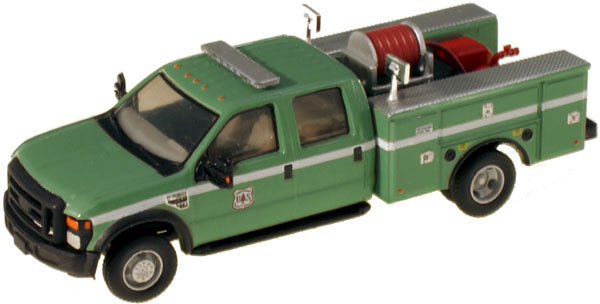 ECC F-550 XLT DRW CREW CAB, green USDA  w/white stripe brush fire truck w/black trim