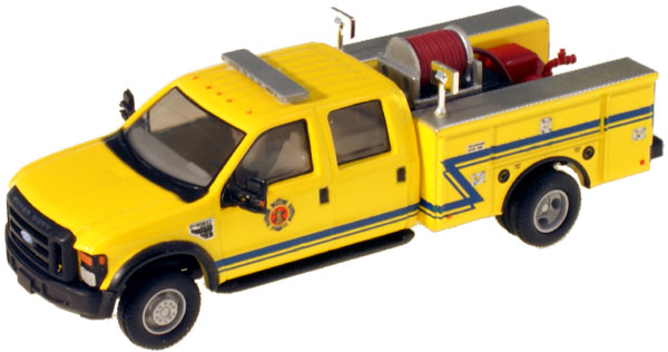 ECC F-550 XLT DRW CREW CAB, yellow w/blue  Z stripe brush fire truck w/black trim