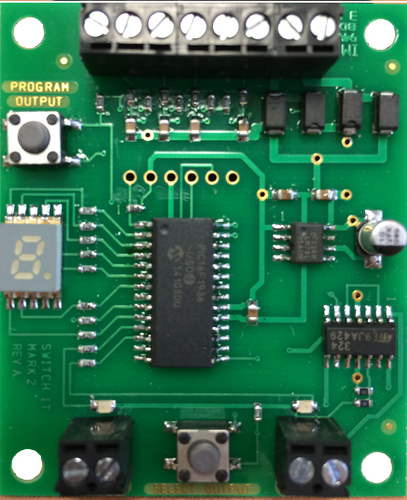 NCE  SwitchIt Mk2 accessory decoder, controls 2 Tortoise switch machines