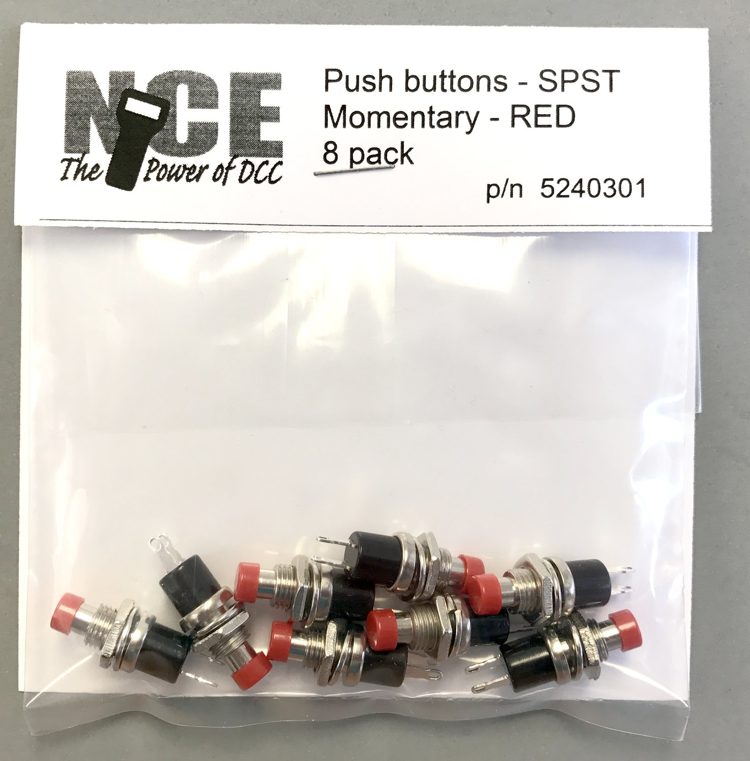 NCE 8 pack N.O. Momentary SPST Pushbutton Red 