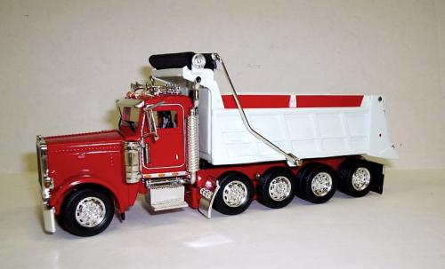 Peterbilt 388 5-axle Dump Truck in Red with White Bed   