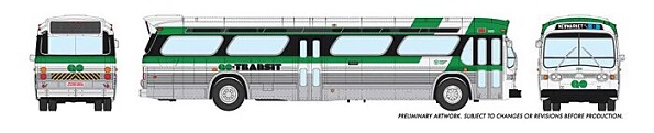 RAPIDO TRAINS INC 1960s-1986 GM New Look-Fishbowl Bus - Standard - Assembled -- GO Transit # 1115 (silver, green, white)