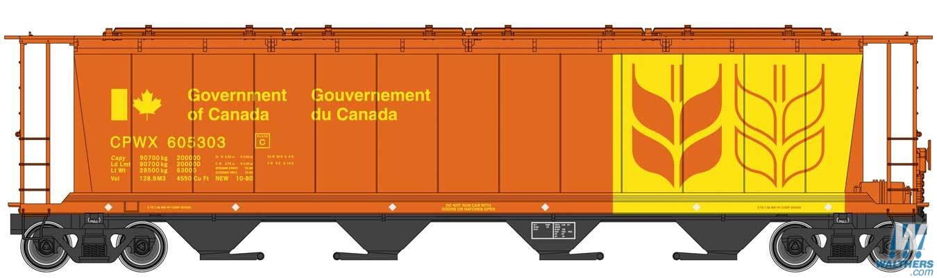  Walthers Mainline 59' Cylindrical Hopper,Canadian Wheat Board CPWX #605303 (brown, yellow, double wheat sheaf)