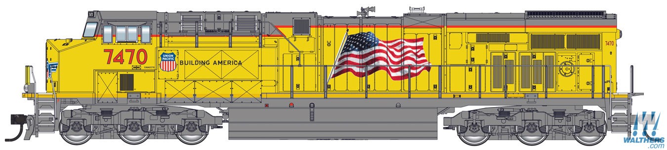 Walthers GE ES44AH Evolution Series GEVO Locomotive - Standard DC -- Union Pacific(R) #7470 w/Low Headlight, Steerable Hi-Adhesion Trucks US Flag HO Scale