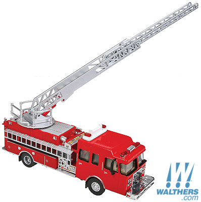 WALTHERS Heavy-Duty Fire Dept. Ladder Truck ( Assembled Red  )
