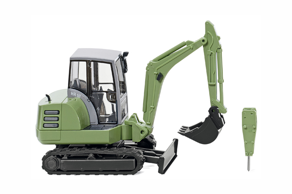 WIKING Terex HR 18 Mini Excavator in Green with Bucket and Hammer / Breaker - plastic